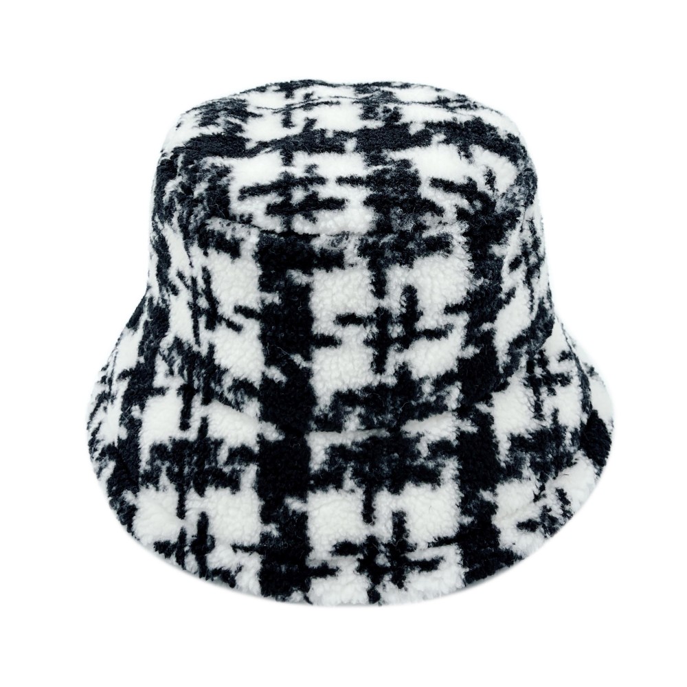 Fuzzy Plaid Bucket Hat. - Adjustable Draw String - One Size Fits Most - 100% Polyester view 6
