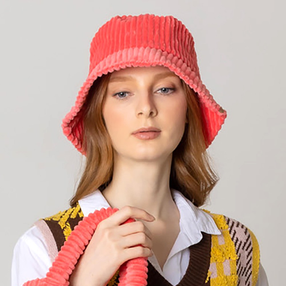Do Everything In Love Solid Corduroy Bucket Hat - One Size - Lined/ Adjustable Drawstring - 100% Polyester view 4