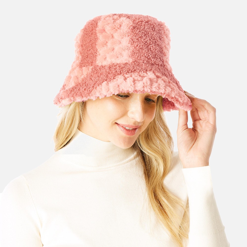 Fuzzy Faux Fur Striped Bucket Hat - One Size Fits Most - Adjustable Drawstring Inside Hat - 100% Polyester view 2