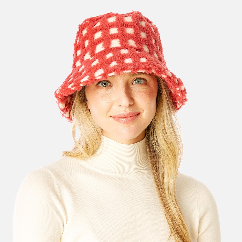 Fuzzy Sherpa Color Window Bucket Hat - One Size Fits Most - Adjustable Drawstring Inside Hat - 100% Polyester view 2