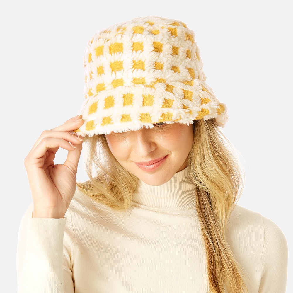 Fuzzy Sherpa Color Window Bucket Hat - One Size Fits Most - Adjustable Drawstring Inside Hat - 100% Polyester view 2