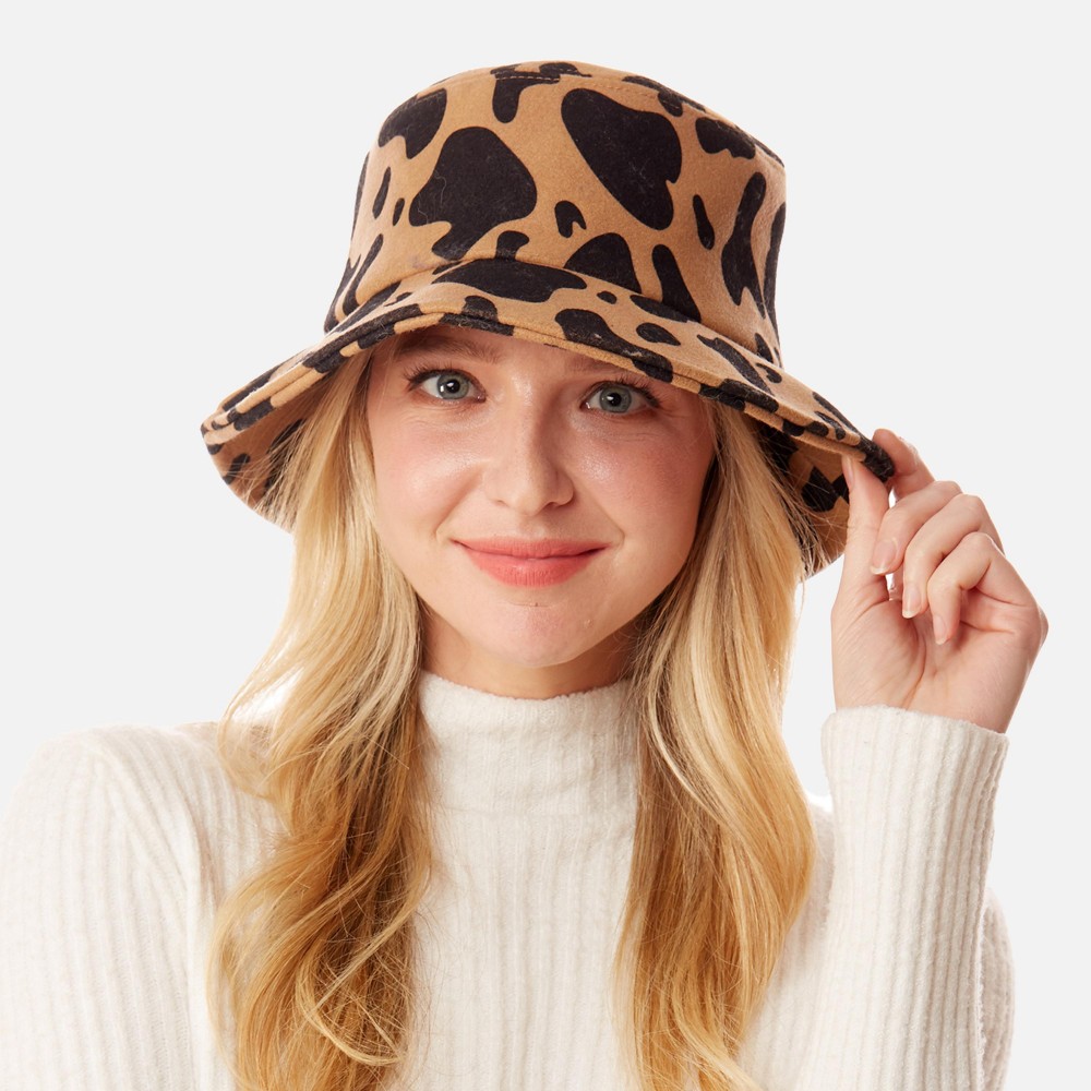 Cow Print Bucket Hat. - One Size Fits Most - Adjustable Draw String - 95% Polyester / 5% Viscose view 2