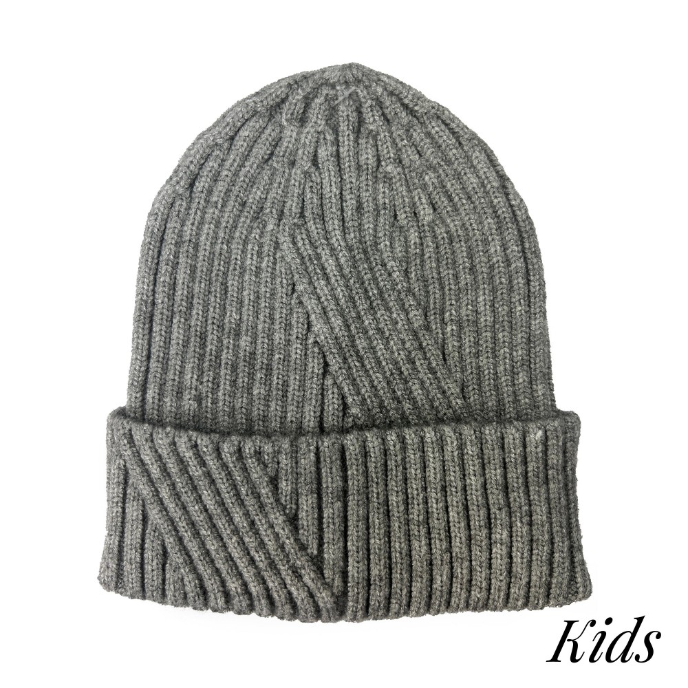 Kids Knit Beanie Featuring Cross Stitching Detail - 52% Viscose/ 29% Polyester/ 19% Nylon - S/M Fits 3-5 view 2
