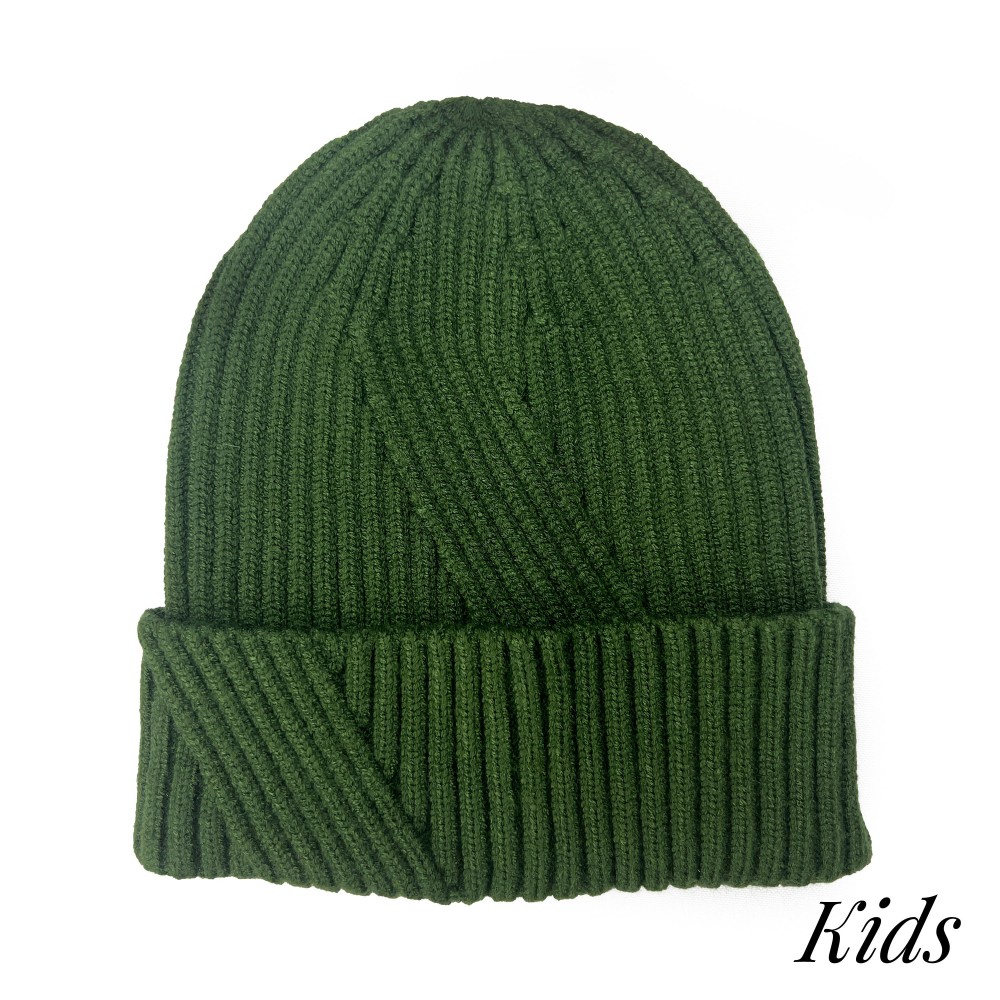Kids Knit Beanie Featuring Cross Stitching Detail - 52% Viscose/ 29% Polyester/ 19% Nylon - S/M Fits 3-5 view 2