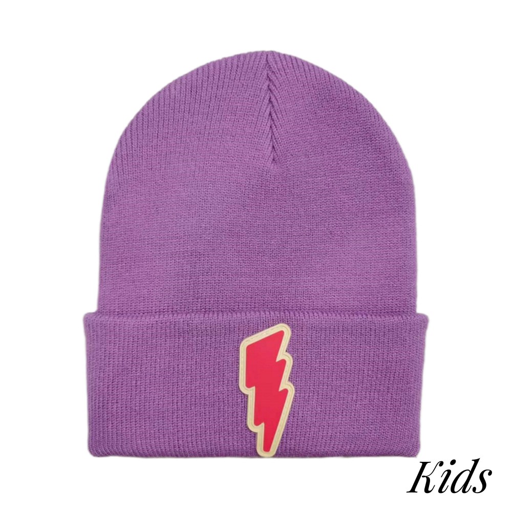 Kids Knit Beanie Featuring Rubber Lightning Bolt - 52% Viscose/ 29% Polyester/ 19% Nylon - S/M Fits 3-6 view 2