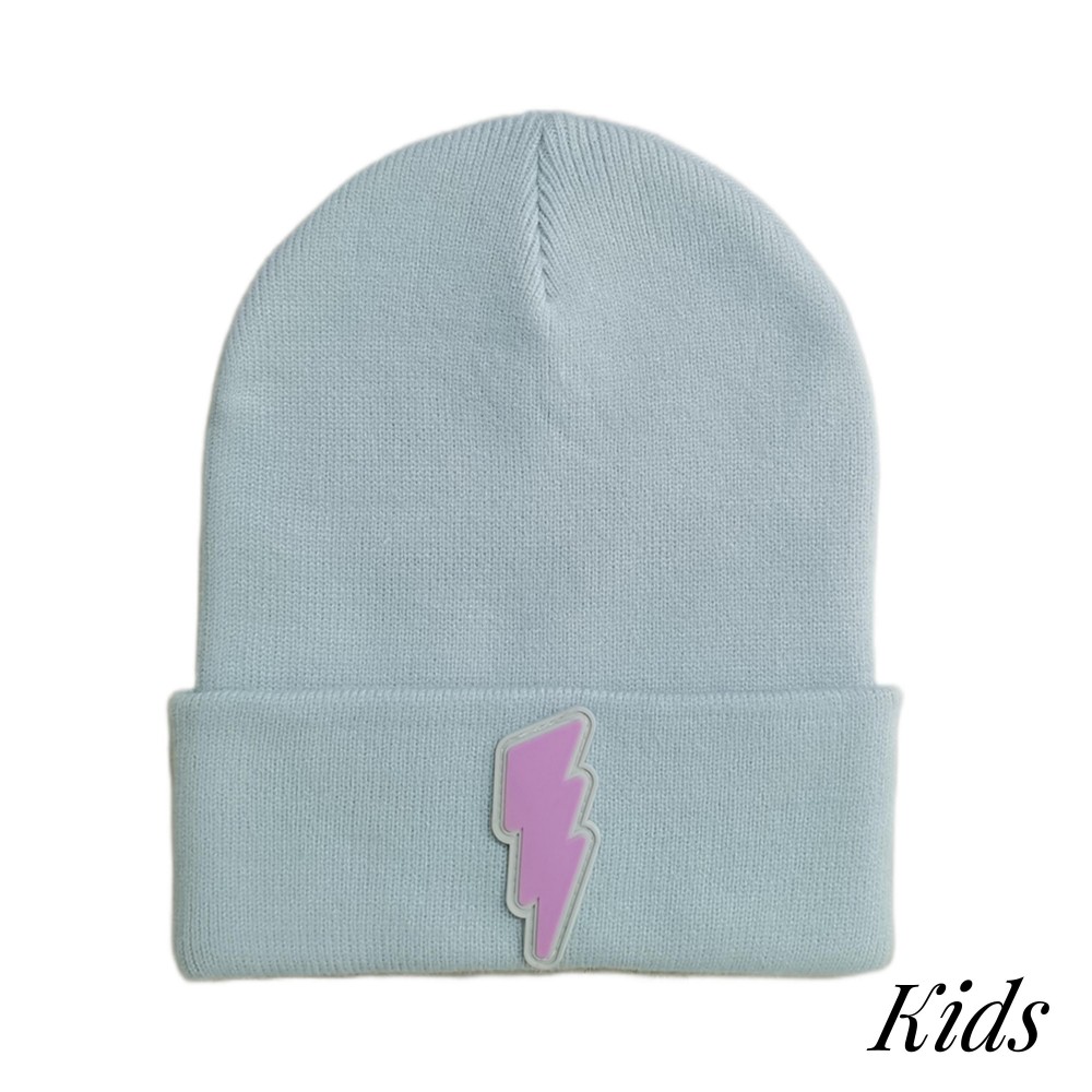 Kids Knit Beanie Featuring Rubber Lightning Bolt - 52% Viscose/ 29% Polyester/ 19% Nylon - S/M Fits 3-6 view 2