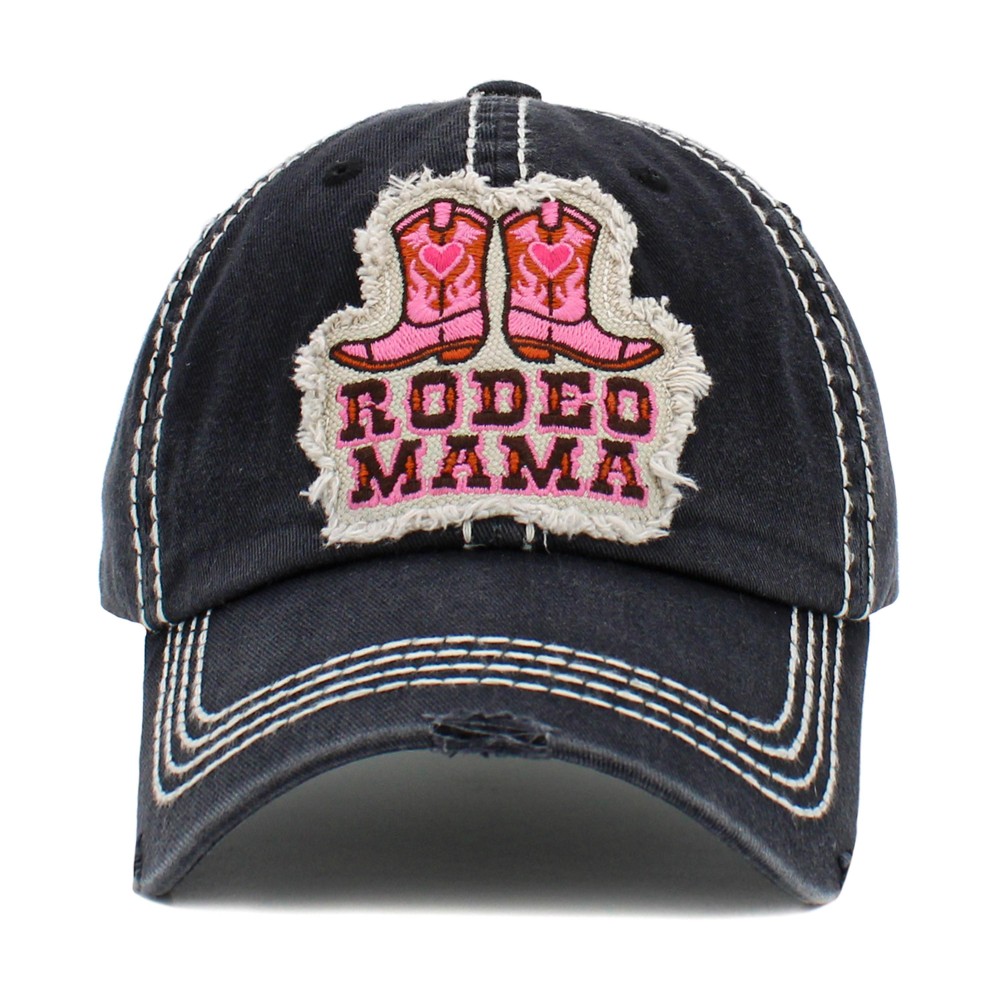 Vintage Distressed "Rodeo Mama" Embroidered Patch Baseball Cap - One Size Fits Most - Adjustable Velcro Closure - 100% Cotton view 2