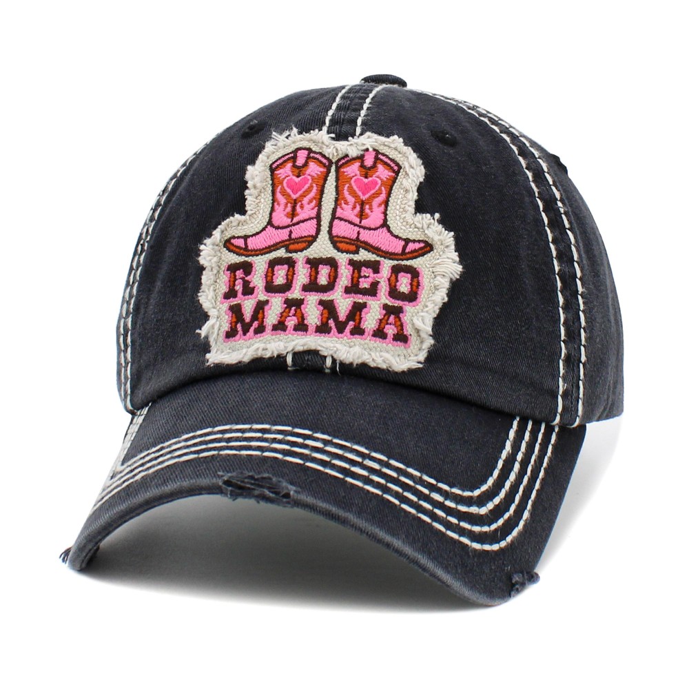 Vintage Distressed "Rodeo Mama" Embroidered Patch Baseball Cap - One Size Fits Most - Adjustable Velcro Closure - 100% Cotton view 4