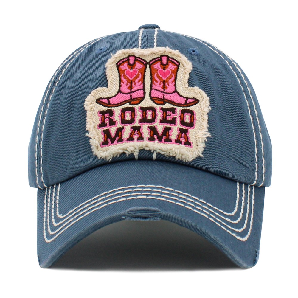 Vintage Distressed "Rodeo Mama" Embroidered Patch Baseball Cap - One Size Fits Most - Adjustable Velcro Closure - 100% Cotton view 2