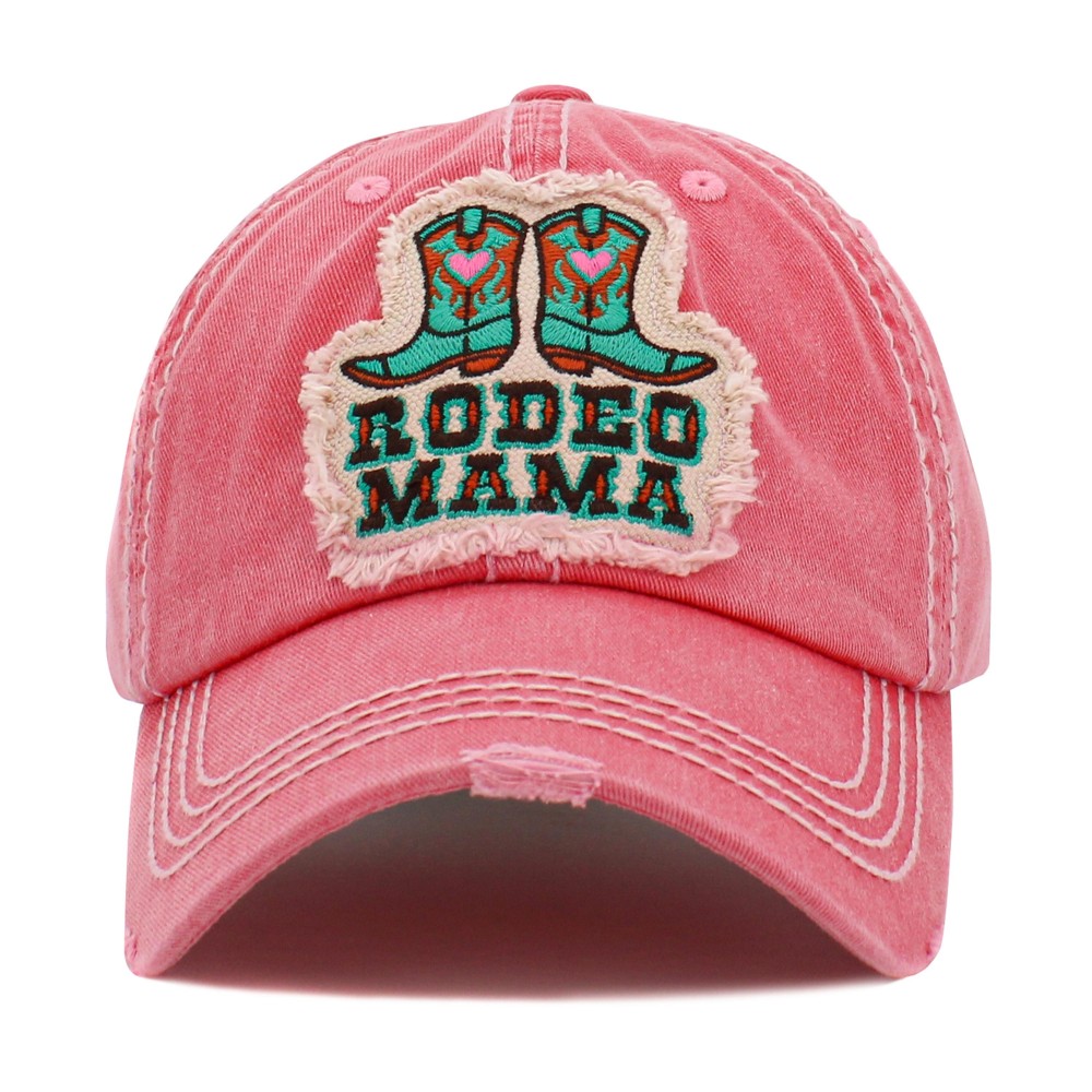 Vintage Distressed "Rodeo Mama" Embroidered Patch Baseball Cap - One Size Fits Most - Adjustable Velcro Closure - 100% Cotton view 2