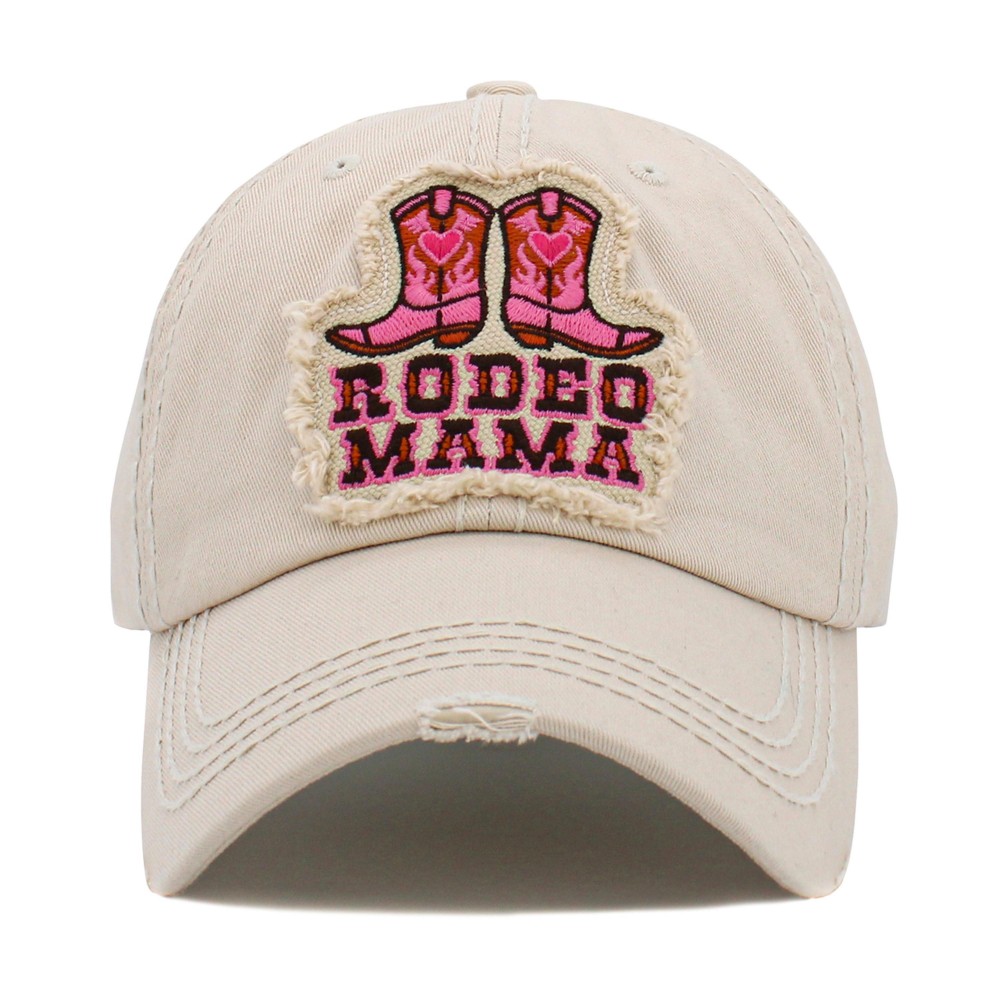 Vintage Distressed "Rodeo Mama" Embroidered Patch Baseball Cap - One Size Fits Most - Adjustable Velcro Closure - 100% Cotton view 2