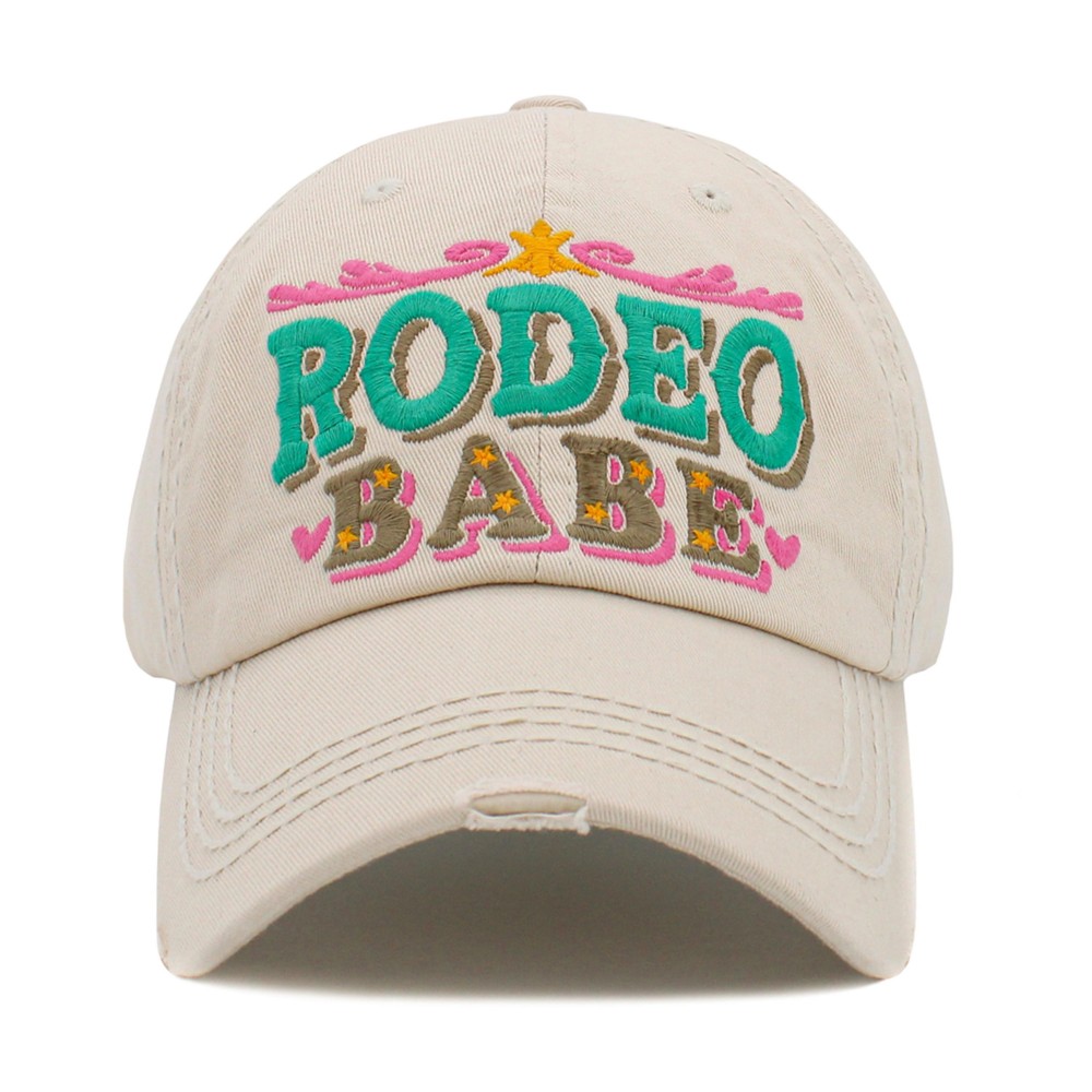 Vintage Distressed Baseball Cap Featuring 'Rodeo Babe' Embroidered Detail - One Size Fits Most - Adjustable Velcro Closure - 100% Cotton view 2