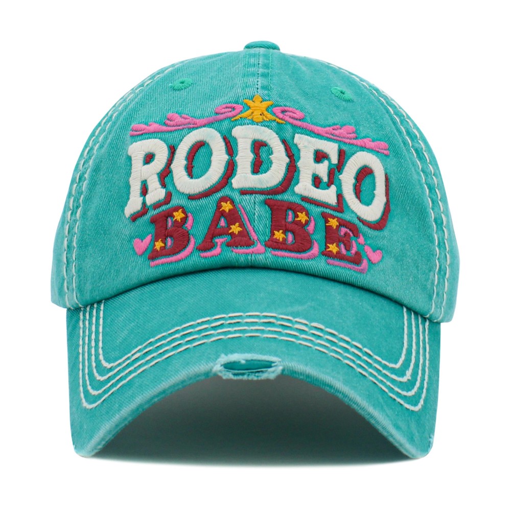 Vintage Distressed Baseball Cap Featuring 'Rodeo Babe' Embroidered Detail - One Size Fits Most - Adjustable Velcro Closure - 100% Cotton view 2