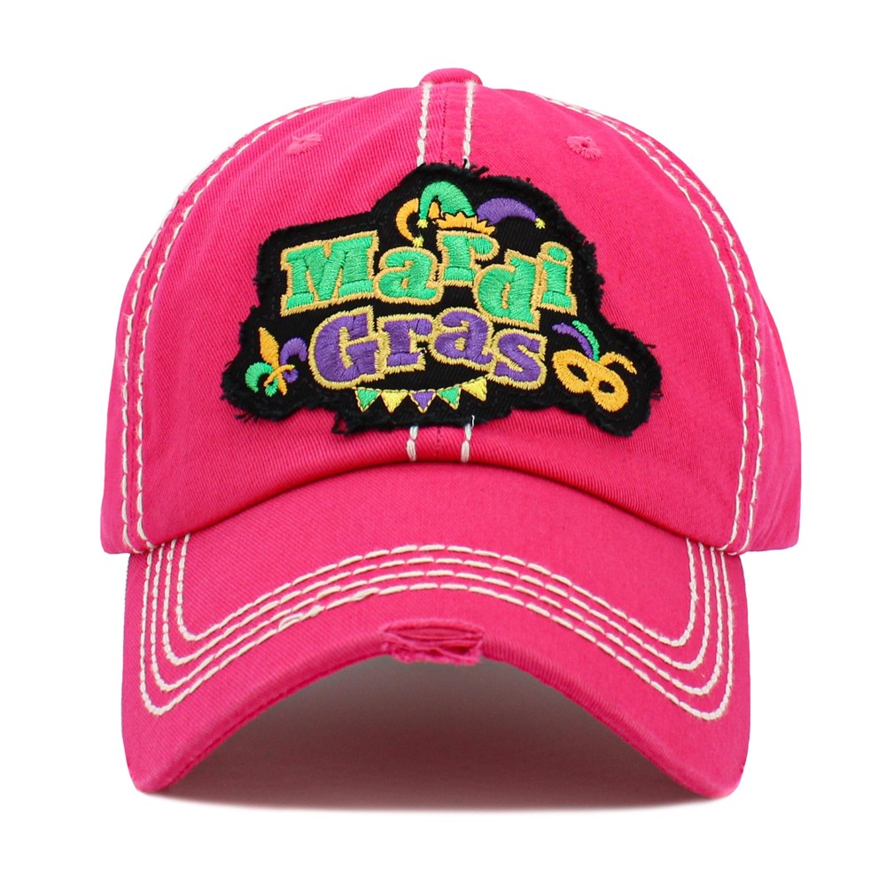 Mardi Gras Patch Vintage Distressed Baseball Cap - One Size Fits Most - Adjustable Velcro Closure - 100% Cotton view 2