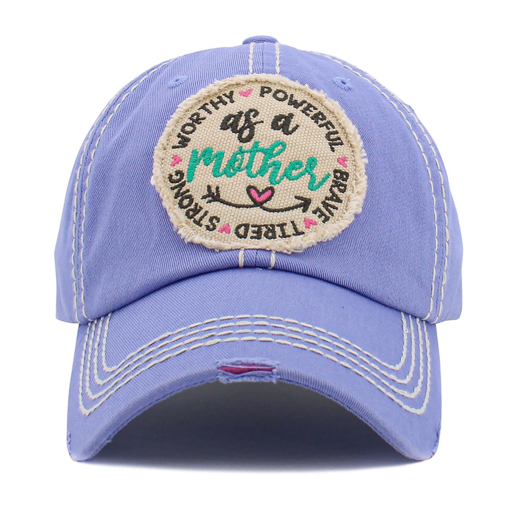 Vintage Distressed Baseball Cap Featuring Worthy, Powerful, Brave, Tired, Strong, Worthy As A Mother Embroidered Detail - One Size Fits Most - Adjustable Velcro Closure - 100% Cotton view 2