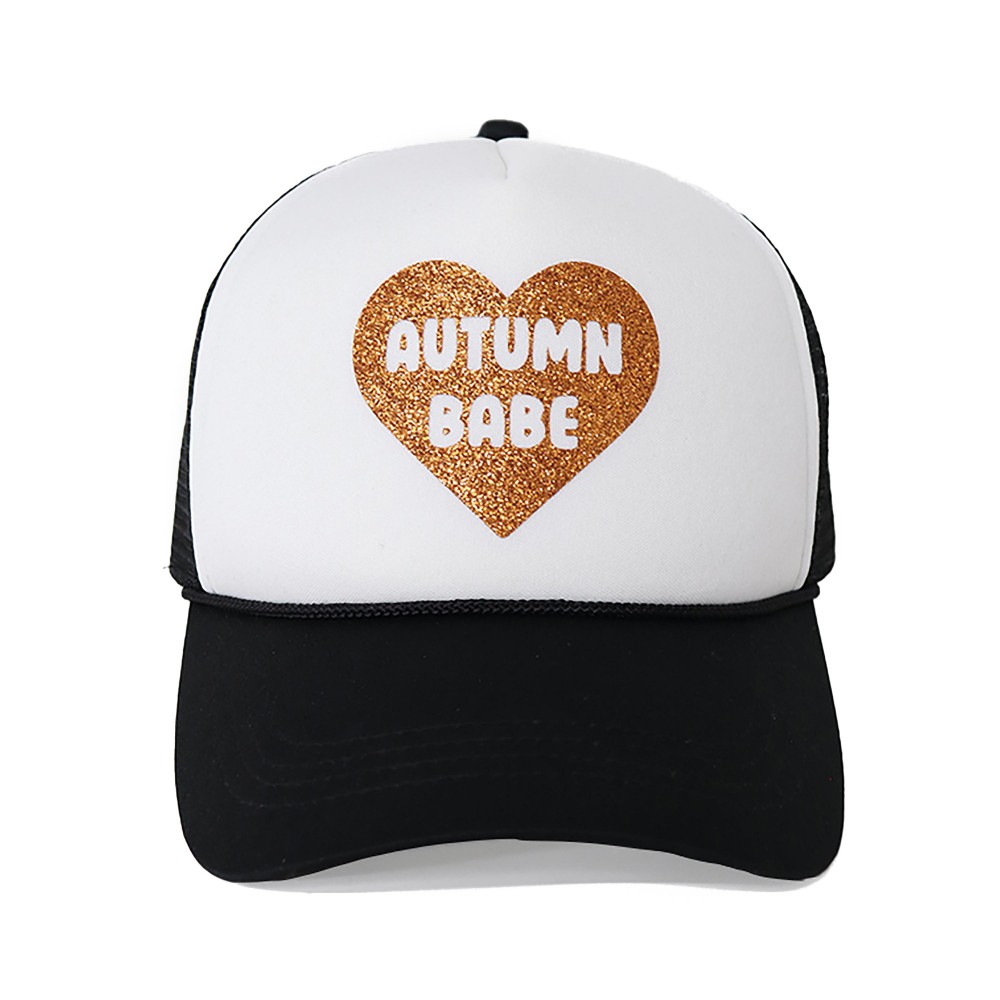 Glitter "Autumn Babe" Heart Trucker Hat. - One Size Fits Most - Snap Adjustable Band - 100% Polyester view 2