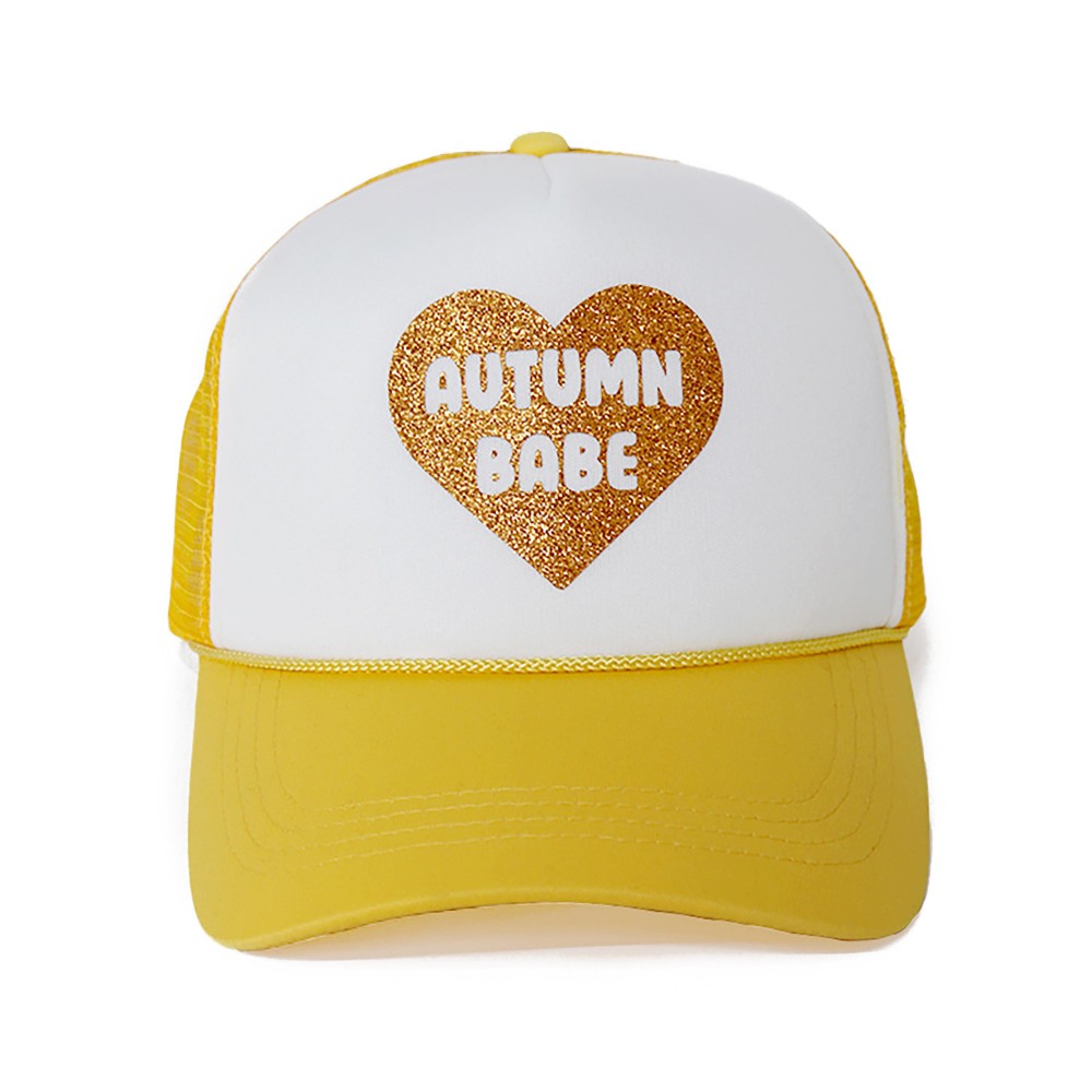 Glitter "Autumn Babe" Heart Trucker Hat. - One Size Fits Most - Snap Adjustable Band - 100% Polyester view 2