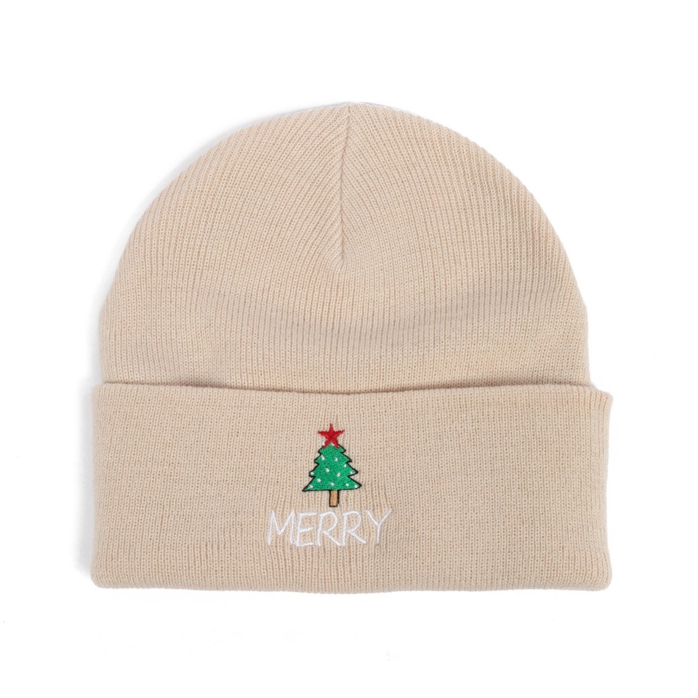 "Merry" Christmas Tree Knit Cuffed Beanie - One Size Fits Most - 100% Acrylic view 2