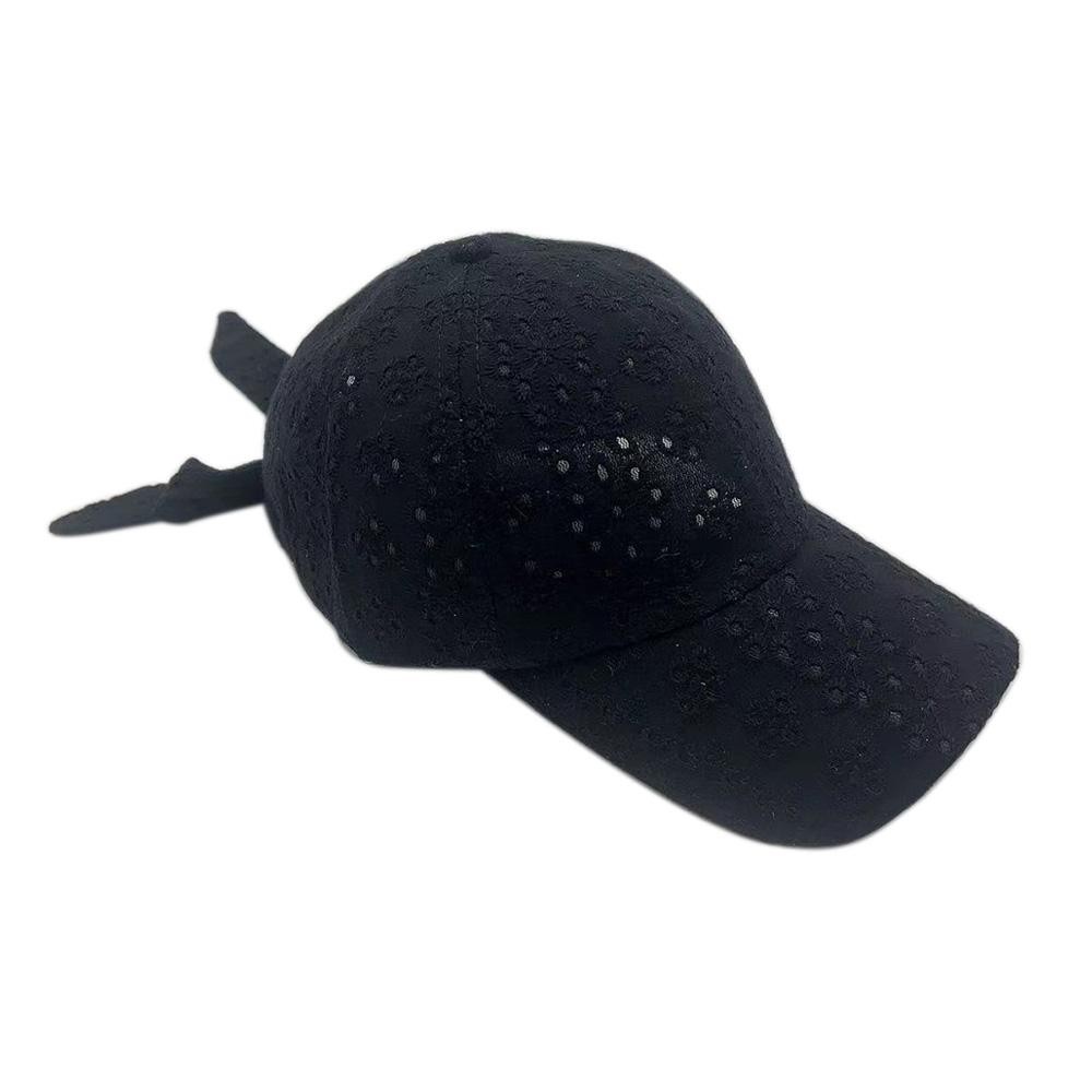 Floral Eyelet Baseball Cap With Tie - One Size Fits Most - 100% Polyester view 2