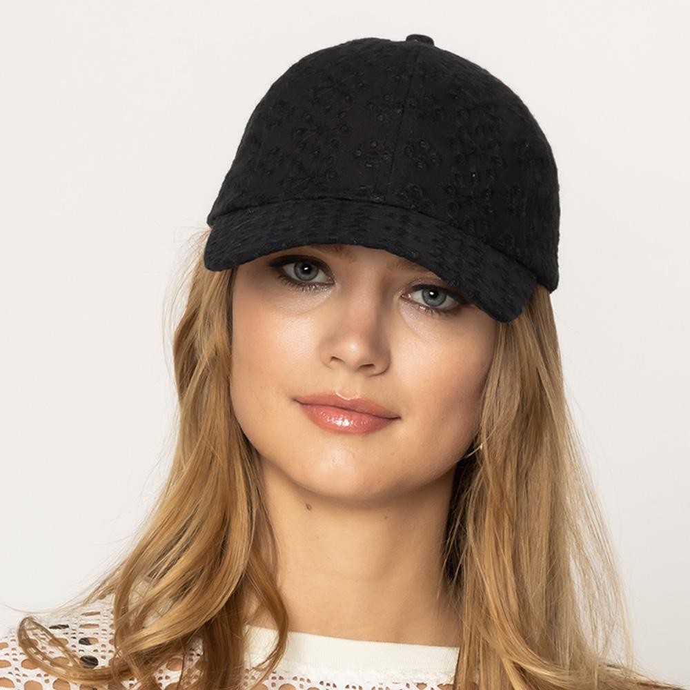 Floral Eyelet Baseball Cap With Tie - One Size Fits Most - 100% Polyester view 4