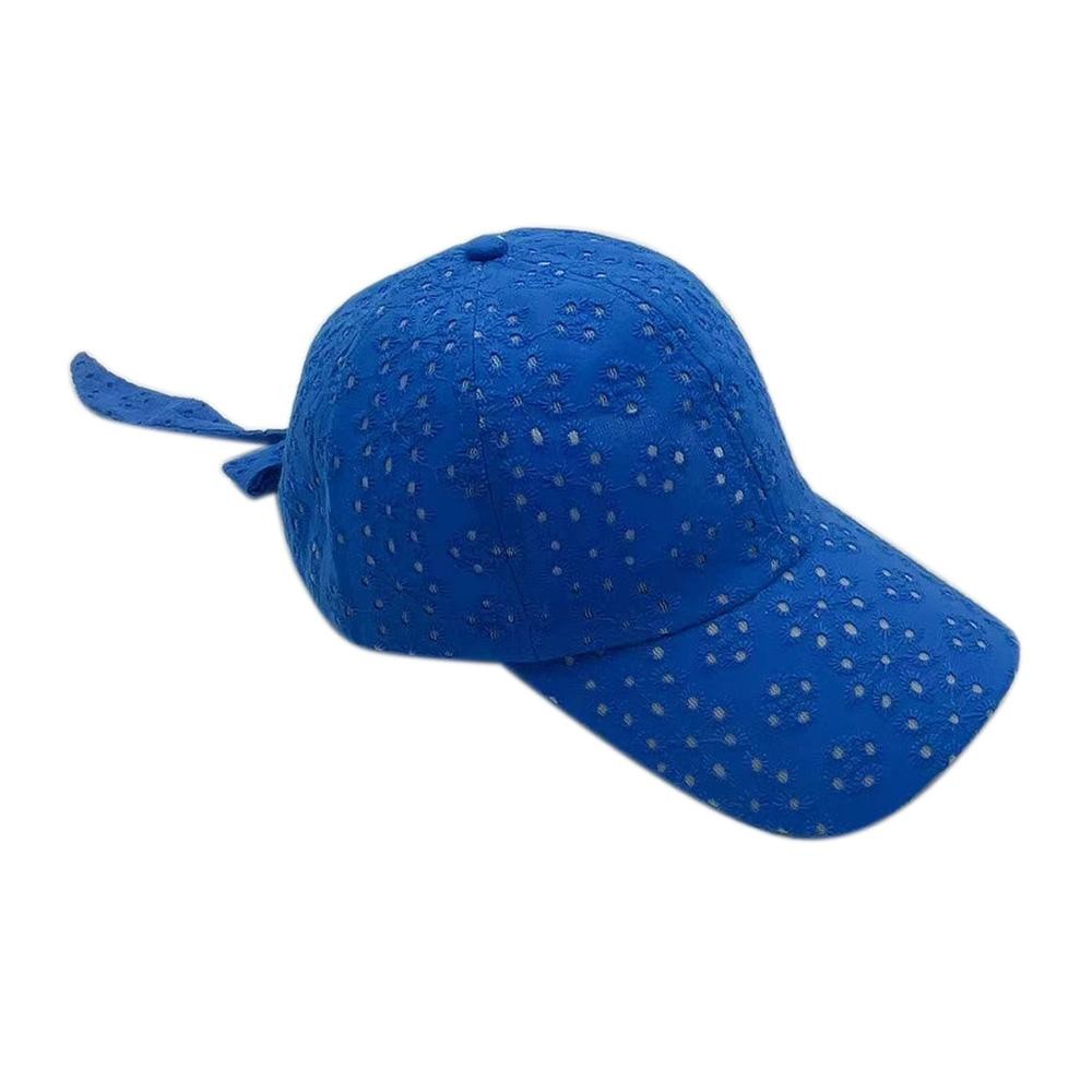 Floral Eyelet Baseball Cap With Tie - One Size Fits Most - 100% Polyester view 2