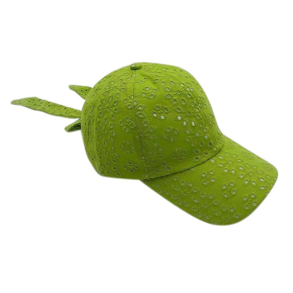 Floral Eyelet Baseball Cap With Tie - One Size Fits Most - 100% Polyester view 2