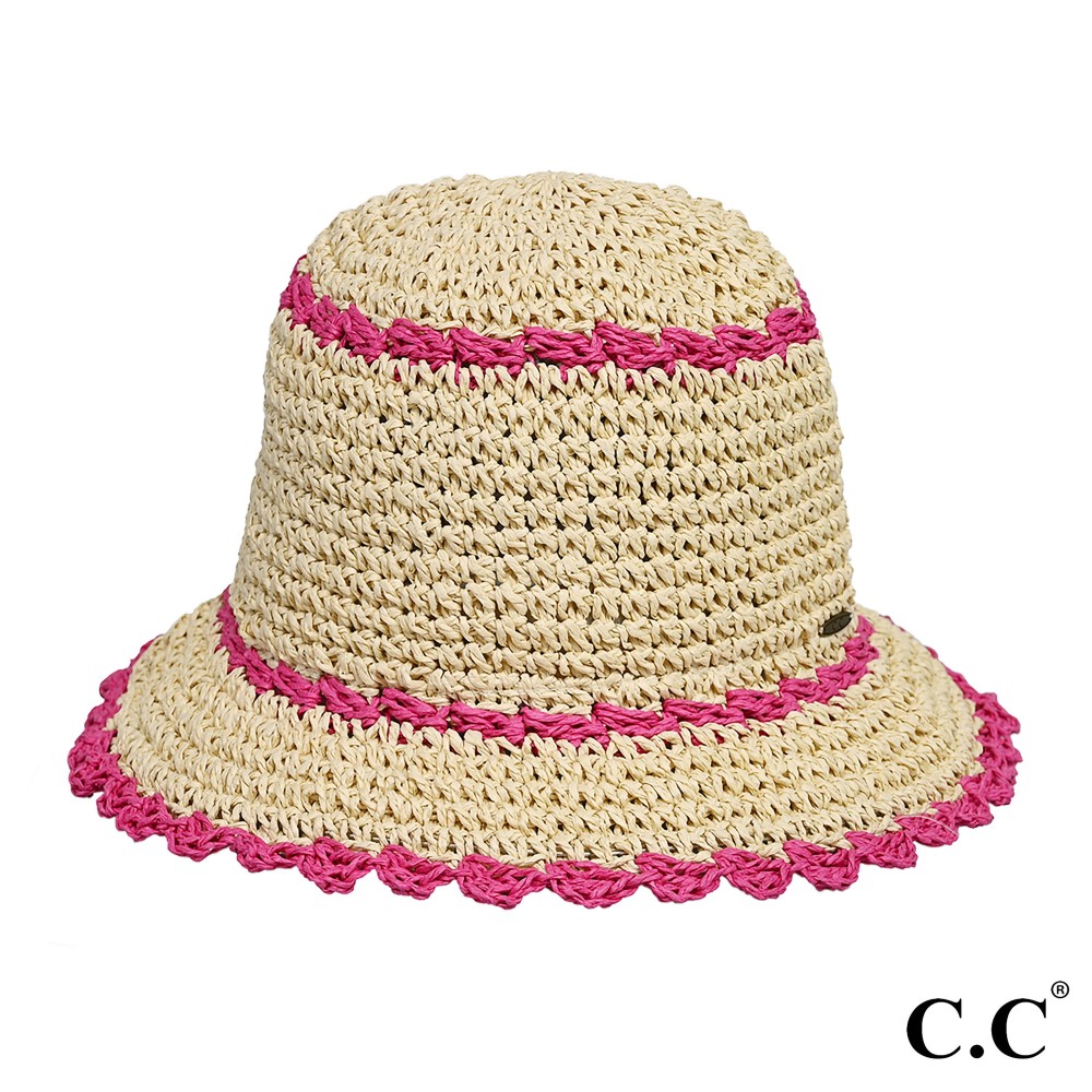 C.C ST-4257 Paper Straw Hand Crochet Clothe Bucket Hat With Scallop Edge Details - One Size Fits Most - 100% Paper Straw view 2
