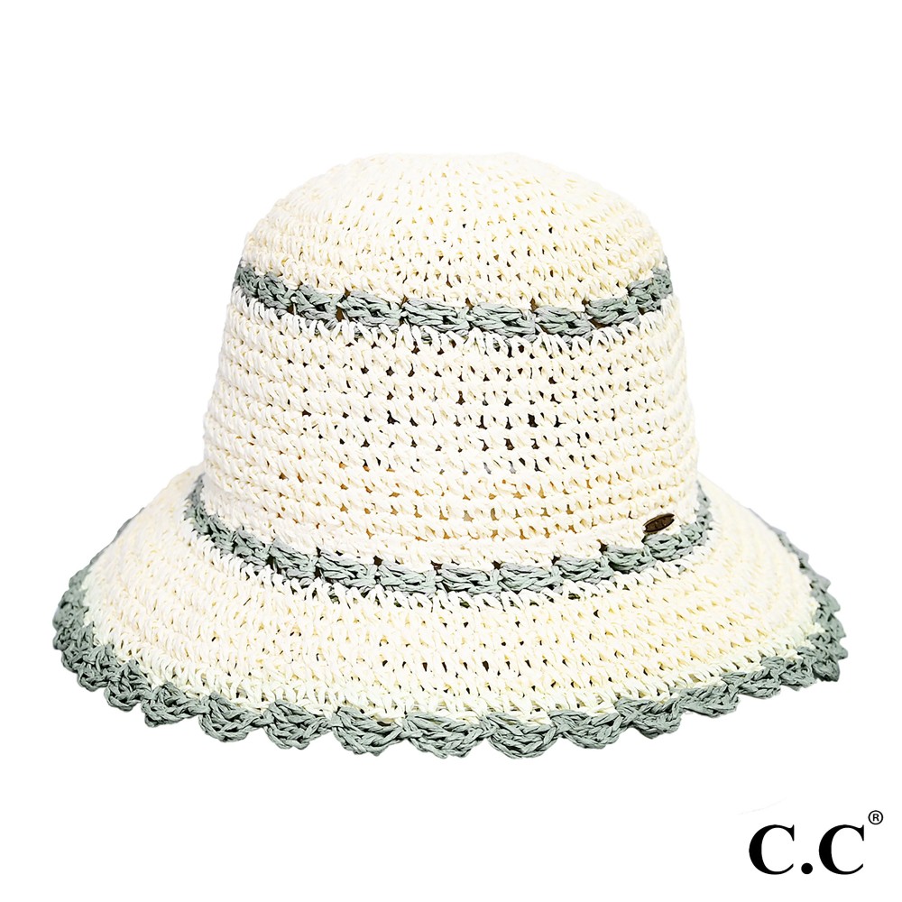 C.C ST-4257 Paper Straw Hand Crochet Clothe Bucket Hat With Scallop Edge Details - One Size Fits Most - 100% Paper Straw view 2