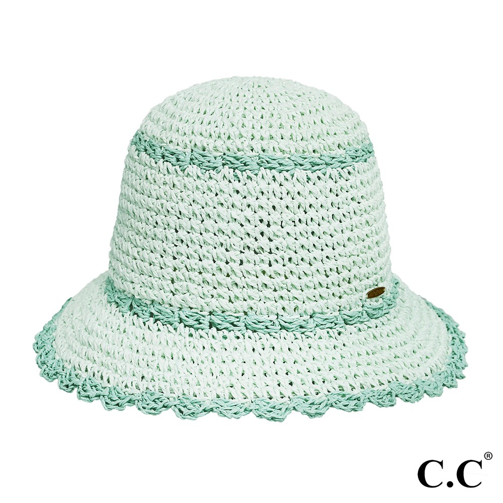 C.C ST-4257 Paper Straw Hand Crochet Clothe Bucket Hat With Scallop Edge Details - One Size Fits Most - 100% Paper Straw view 2