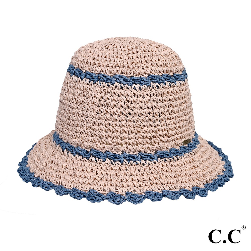 C.C ST-4257 Paper Straw Hand Crochet Clothe Bucket Hat With Scallop Edge Details - One Size Fits Most - 100% Paper Straw view 2