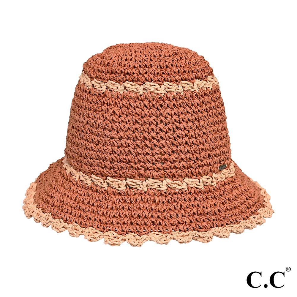 C.C ST-4257 Paper Straw Hand Crochet Clothe Bucket Hat With Scallop Edge Details - One Size Fits Most - 100% Paper Straw view 2