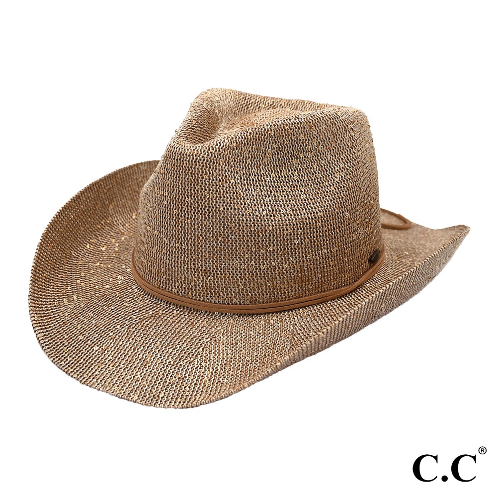 C.C CBC-03 Sequin Cowboy Hat With Suede String Trim Band - One Size Fits Most - Adjustable Drawstring - Brim Approximately 3.25"L - 60% Paper / 40% Polyester view 2