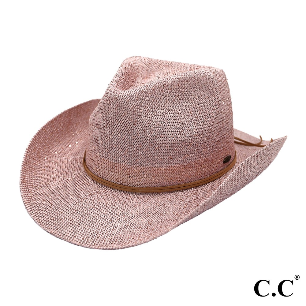 C.C CBC-03 Sequin Cowboy Hat With Suede String Trim Band - One Size Fits Most - Adjustable Drawstring - Brim Approximately 3.25"L - 60% Paper / 40% Polyester view 2