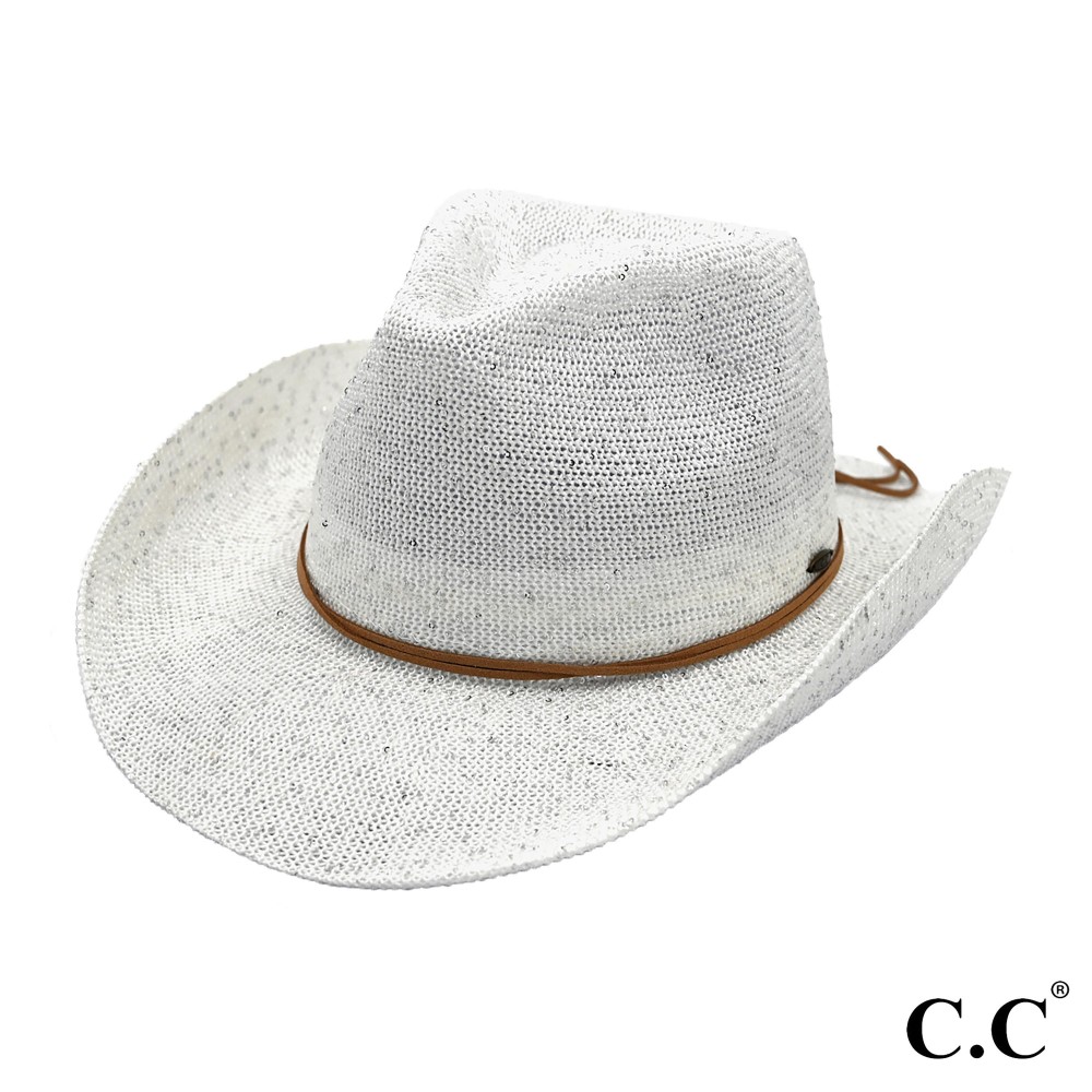 C.C CBC-03 Sequin Cowboy Hat With Suede String Trim Band - One Size Fits Most - Adjustable Drawstring - Brim Approximately 3.25"L - 60% Paper / 40% Polyester view 2