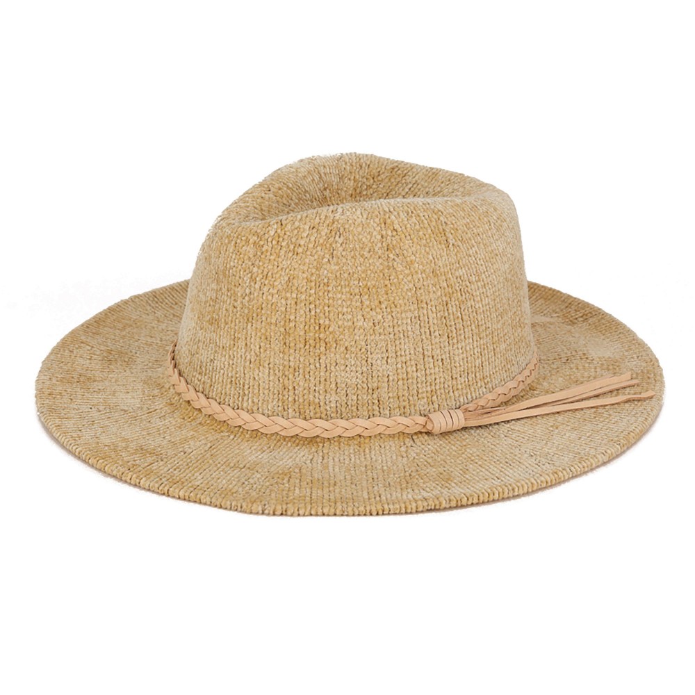 Corduroy Fedora Hat With Matching Braided Leather Band - One Size Fits Most - Internal Adjustable Drawstring - Brim Approximately 2.5" W - 100% Polyester view 2