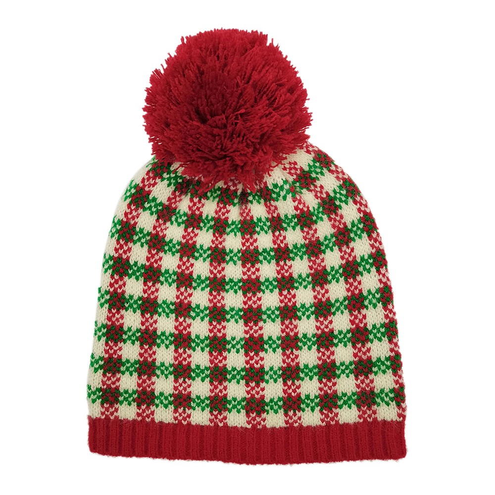 Do Everything In Love Plaid Holiday Beanie With String Pom - One Size Fits Most - 100% Acrylic view 4