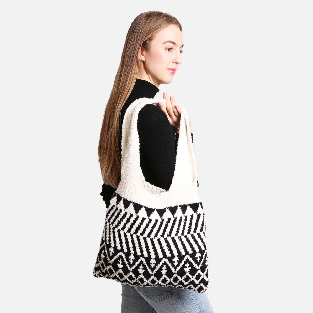 ComfyLuxe Geometric Knit Tote Bag - Approximately 15" W x 12" H - 100% Poly Microfiber view 4