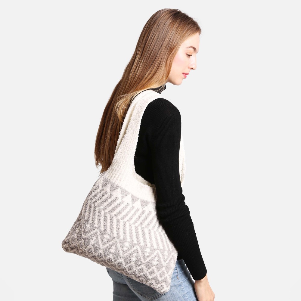 ComfyLuxe Geometric Knit Tote Bag - Approximately 15" W x 12" H - 100% Poly Microfiber view 4