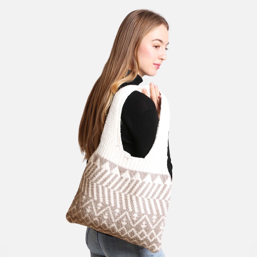 ComfyLuxe Geometric Knit Tote Bag - Approximately 15" W x 12" H - 100% Poly Microfiber view 4