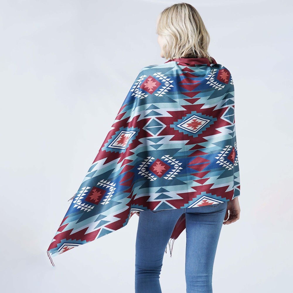 Lightweight Western Double Sided Scarf Ruana With Button Closure - One Size Fits Most - 100% Polyester - Approximately 27.5" W x 74" L view 4