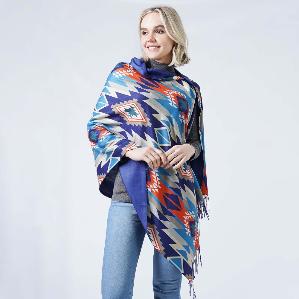 Lightweight Western Double Sided Scarf Ruana With Button Closure - One Size Fits Most - 100% Polyester - Approximately 27.5" W x 74" L view 4