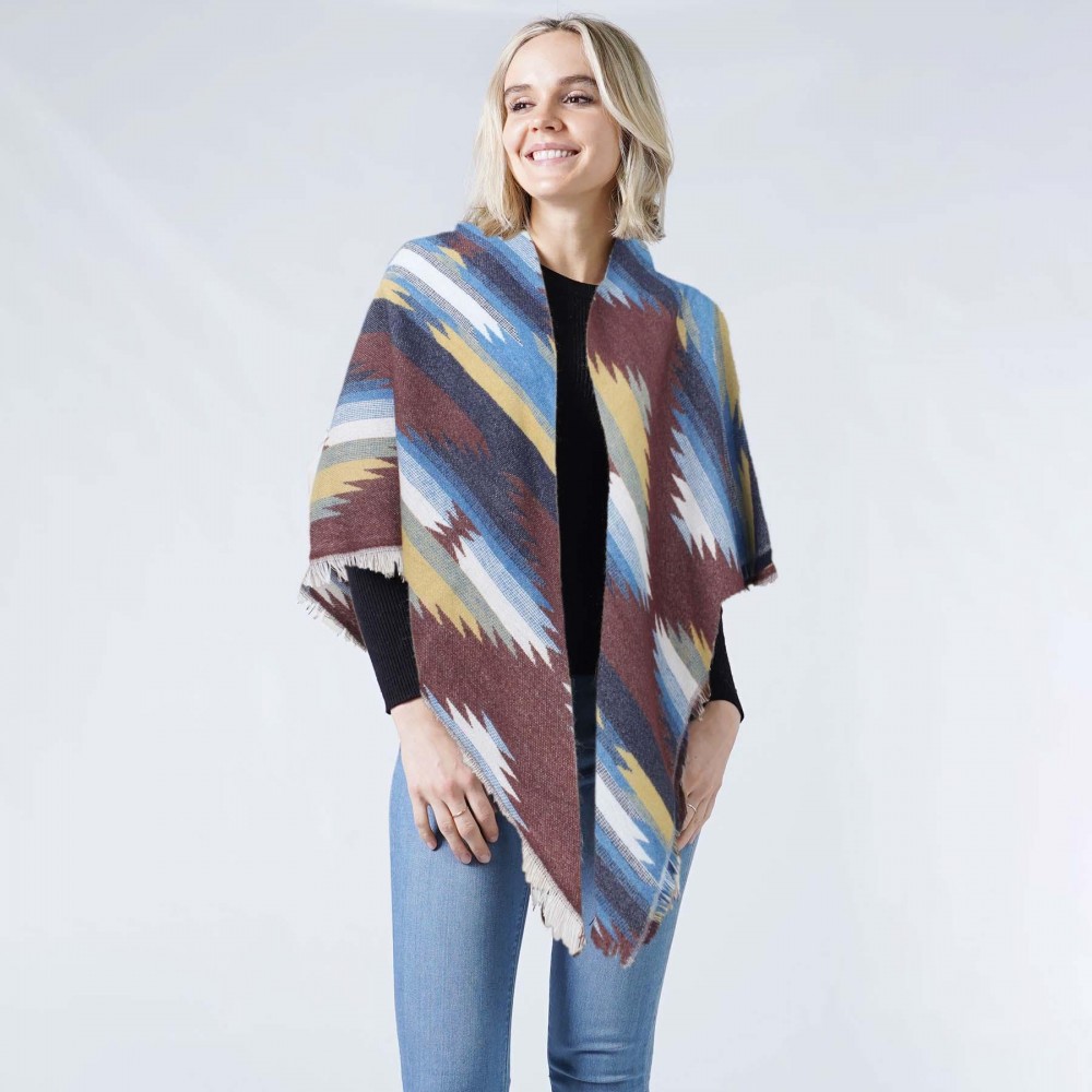 Western Jacquard Blanket Wrap Scarf With Frayed Edges - 100% Acrylic - Approximately 52.5" W x 55" L view 2