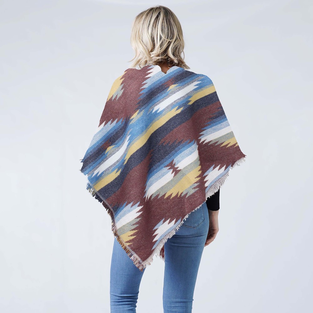 Western Jacquard Blanket Wrap Scarf With Frayed Edges - 100% Acrylic - Approximately 52.5" W x 55" L view 4