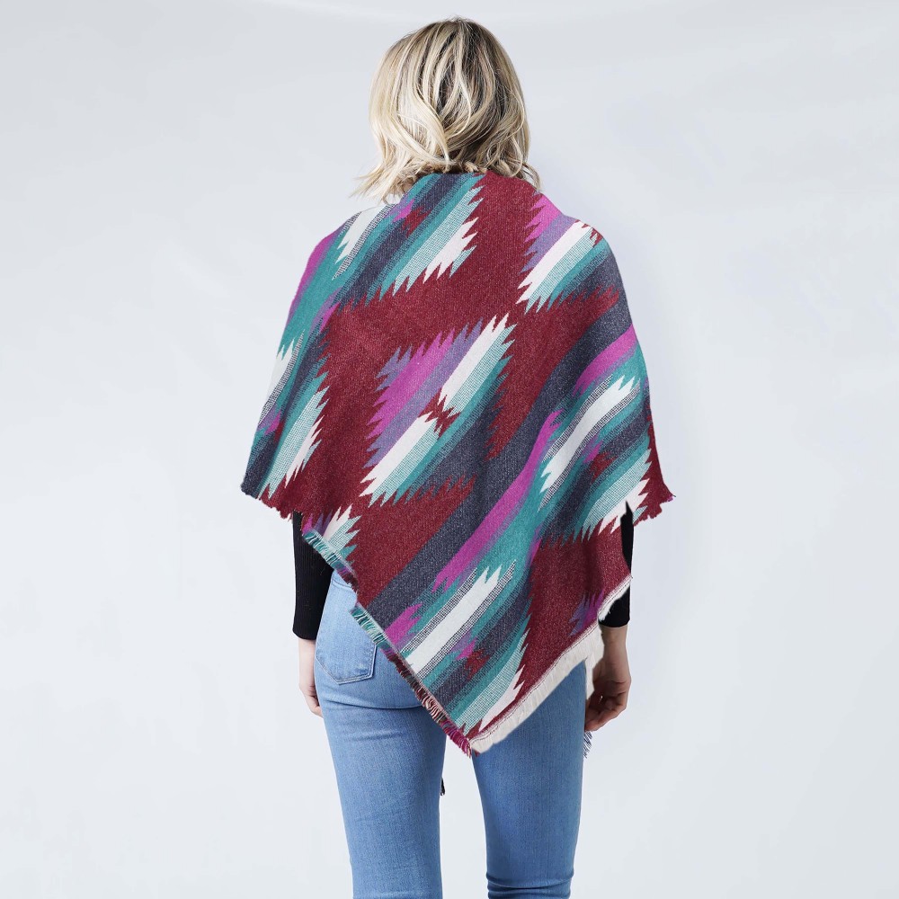Western Jacquard Blanket Wrap Scarf With Frayed Edges - 100% Acrylic - Approximately 52.5" W x 55" L view 4