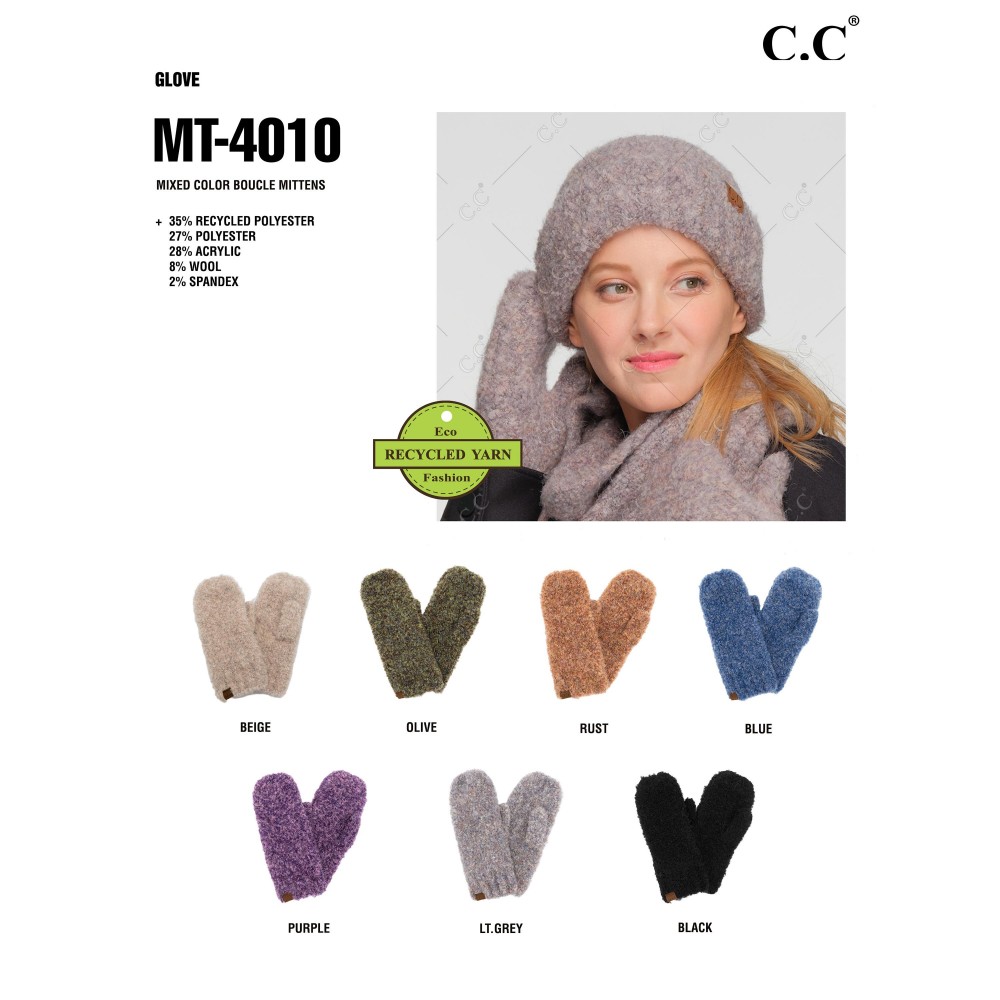 C.C MT-4010 Mixed Color Boucle Mittens - One Size Fits Most - 35% Recycled Polyester / 27% Polyester / 28% Acrylic / 8% Wool / 2% Spandex view 4