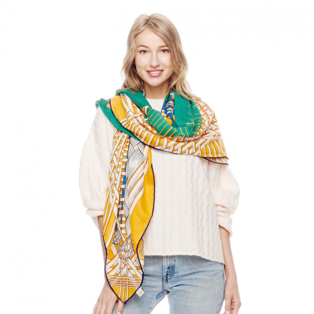 Lightweight Wool Feel Printed Square Scarf - 100% Polyester - Approximately 54" W x 54" H view 2