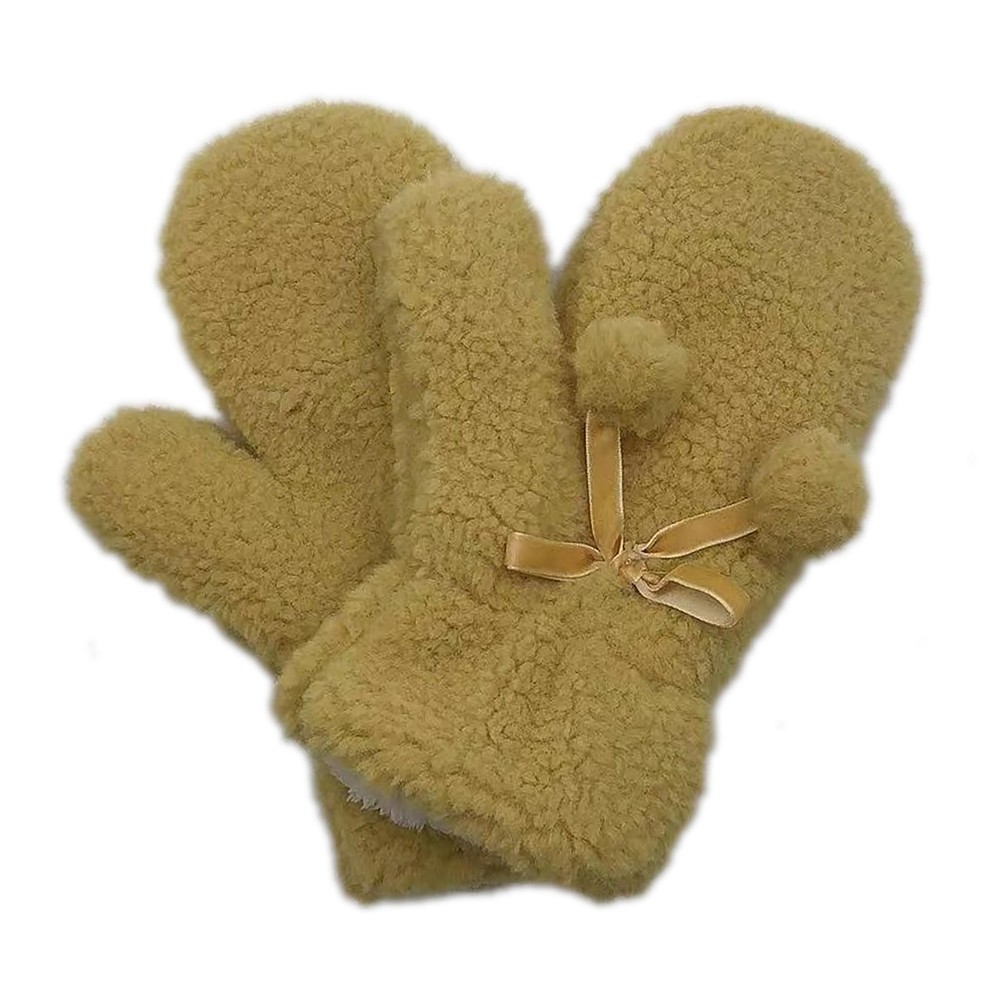 Fuzzy Lined Solid Color Mittens With Pom Bow Accents. - One Size Fits Most - 100% Polyester view 4