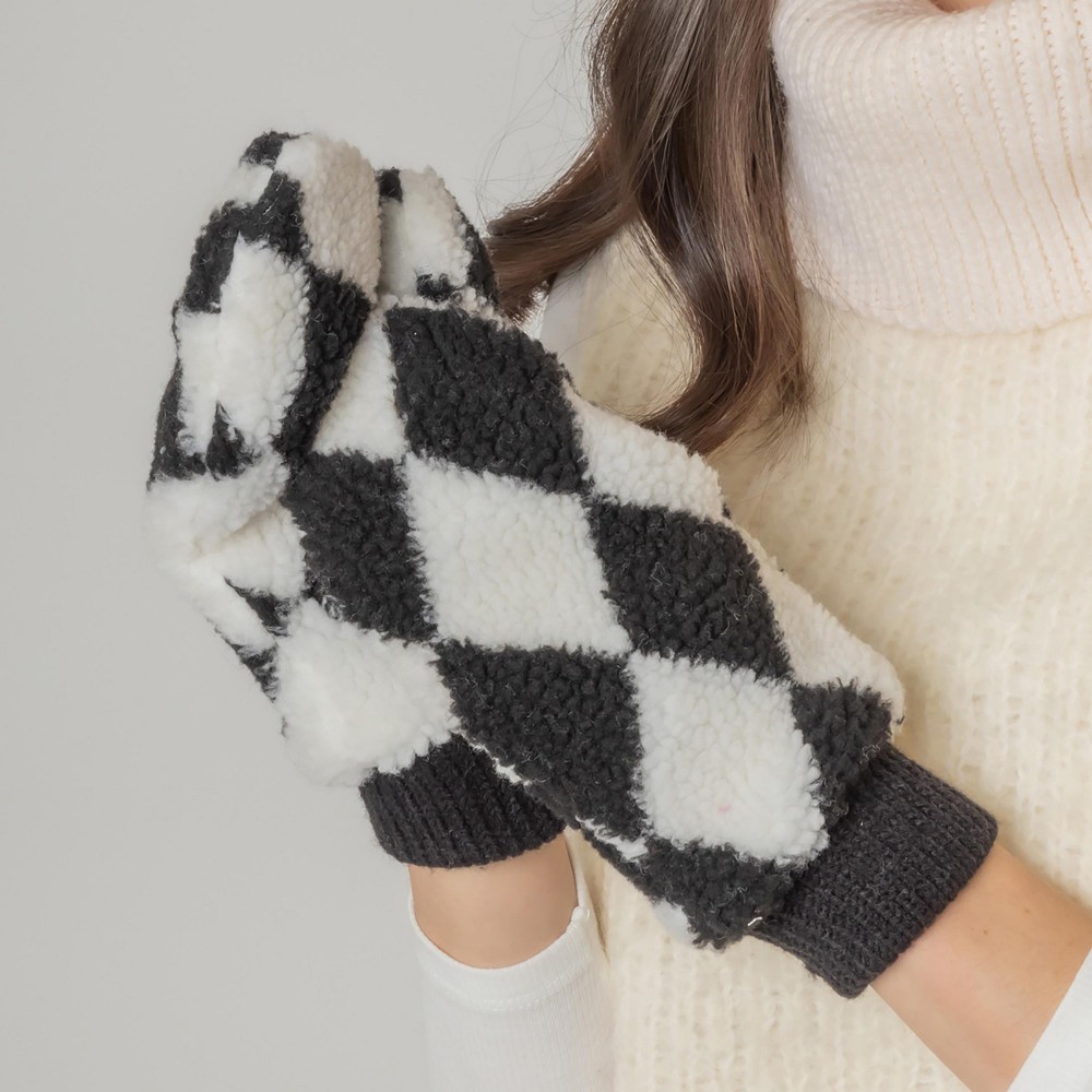 Do Everything In Love Diamond Print Mittens - One Size Fits Most - 100% Polyester view 2