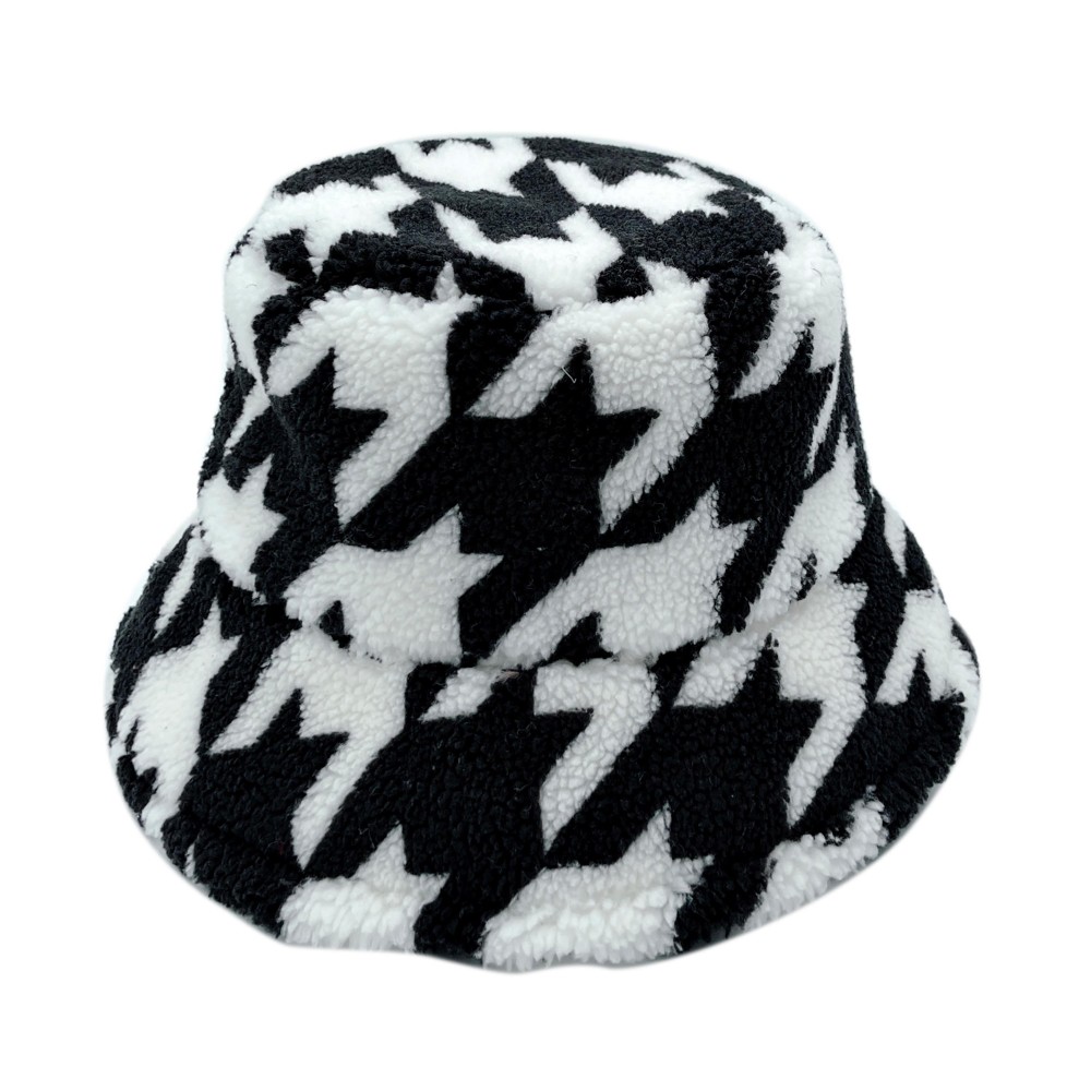 Do Everything In Love Houndstooth Sherpa Bucket Hat - One Size Fits Most - Lined / Adjustable Drawstring - 100% Polyester view 6