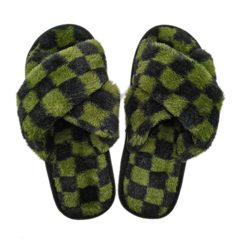 Checkered Criss Cross Slide On Slippers. - Rubber Sole - S: 6-7 / M: 8-9 / L: 10-11 view 2
